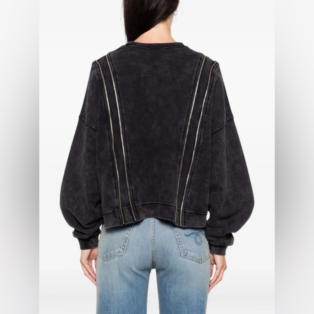 R13 Zippered Crewneck Sweatshirt in Washed Black - size M - Picture 3 of 12